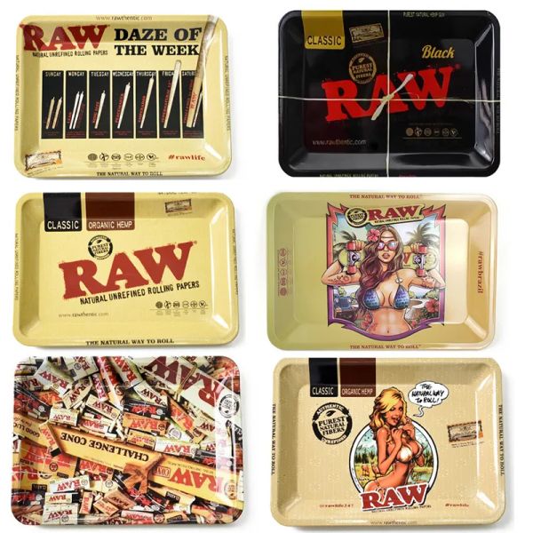 RAW Cartoon Tabac Roulant Plateau À Fumer En Métal 6 Styles 180 * 125 * 15mm Plateaux À Cigarettes Plaque En Laiton Herb Handroller Roll Case Roller LL