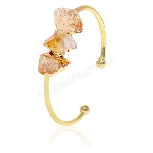 Ruwe Citrien Armband voor Vrouwen Onregelmatige Natuursteen Handgemaakte Open Manchet Bangle Sieraden met Gouden Trim