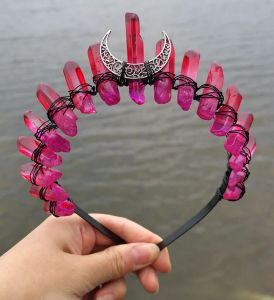 Diadema con corona de cuarzo de cristal en bruto, Tiara hecha a mano, diadema de piedra Natural para mujer, bodas y fiestas