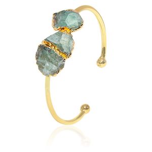 Ruwe fluoriet armband voor vrouwen onregelmatige natuursteen handgemaakte open manchet bangle sieraden met gouden rand