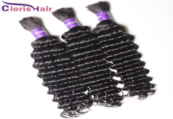 Cabello humano rizado crudo a granel 3 paquetes sin procesar extensiones de cabello de ola profunda en granel Sin trama para trenzar el cabello humano suave bulk4199970