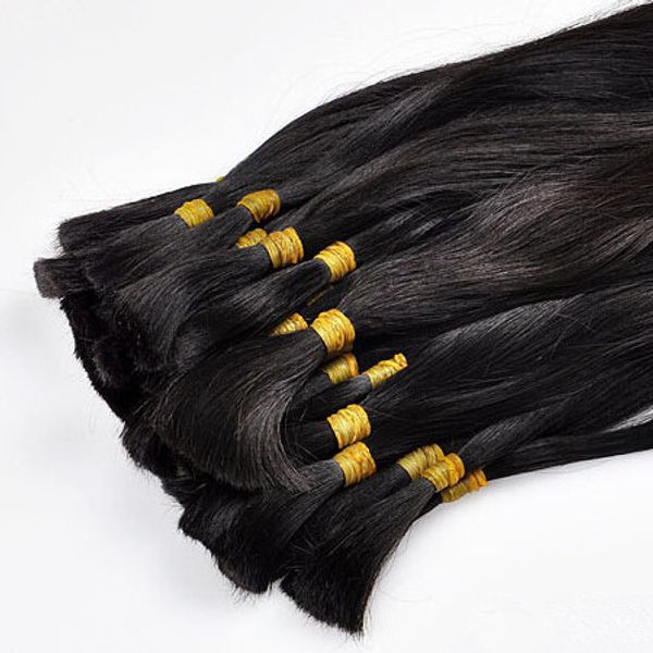 Buena calidad Raw Indian Temple Hair Bulk sin trama Color natural 1B 12-26 pulgadas con 100 g de una pieza, DHL gratis
