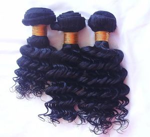 El cabello virgen del templo indio crudo teje paquetes de cabello humano de onda profunda 3 piezas 8A grado color natural teñible 830 pulgadas 32742087630067