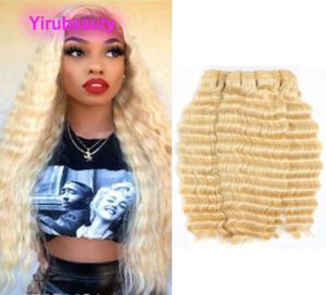 Cheveux vierges indiens bruts doubles trames blondes vague profonde bouclée 613 trois paquets 100 extensions de cheveux humains 1028inch7289853