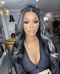 Raw Silver Grey Ombre vrais cheveux humains gris perruque Platinum Highlight perruques gris Highlight Body Wave coloré hd Lace Front perruques DIVA1 personnalisé 15 jours sur