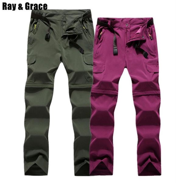 RAY GRACE Pantalones desmontables Pantalones cortos Mujeres Hombres Verano Pantalones de senderismo al aire libre Pantalones de carga de secado rápido impermeables Escalada Trekking C1811143184486