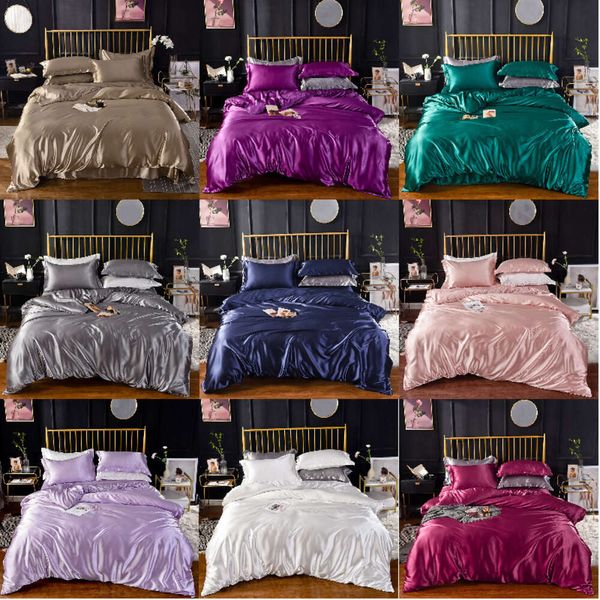 Ensemble de couette en satin rayon Queen King Size Coumandes de couleur Couche de couleurs