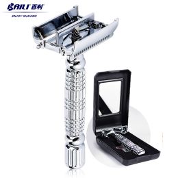 Razor Baili Butterfly Double Edge Safety Razor Shaver Beard Barber Wet Raser Twist Open pour les hommes Femmes avec lame BR179T