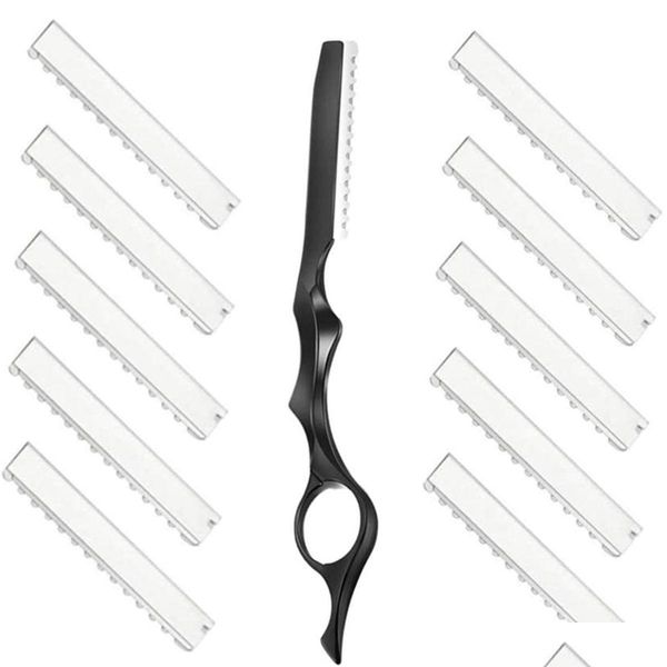 Razors Blades 1 pièces rasoir de coiffure et 10 pièces lames de rasoirs en acier inoxydable de remplacement pour Salon usage domestique livraison directe santé B Dhr8B