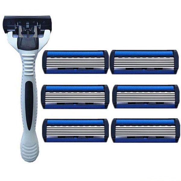 Razors Blades 6 capas para hombre Maquinilla de afeitar de seguridad 1 Soporte Agregar 7 Cabezal de repuesto Cassette Afeitado de cabello Hine Cuchillo facial Depiladora Recortadora Dr Dhkdi