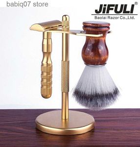 Lames de rasoir JiFULI - Rasoir de sécurité à double tranchant classique de haute qualité pour hommes, porte-brosse de rasage manuel, ensemble cadeau, lames de rasoir T230630