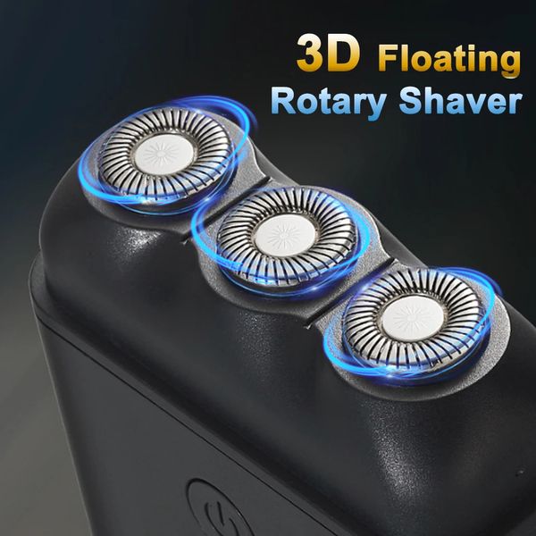 Razors Blades Mini afeitadora rotativa eléctrica para hombres 3D flotante afeitadora portátil 3 cuchillas impermeable afeitado alternativo barba 231201