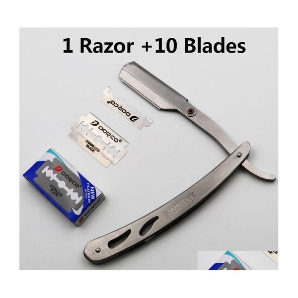 Razors Blades Rasoirs Lames 1Set Hommes Droit Barber Edge Acier Pliant Couteau De Rasage Outils D'épilation Avec 10Pcs Drop Livraison He Dh4Et