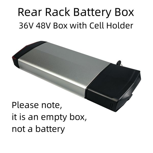 RB-3 Rack trasero Ebike Caja de batería 36V 48V Caja de batería vacía con 52 piezas 18650 Soporte de celda