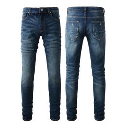 RBV1 Mens Quality Mens Amiirii Demin Craft 2024 Jeans perforés haut en cuir lourd Jean pourpre pourpre lavé 2SC8