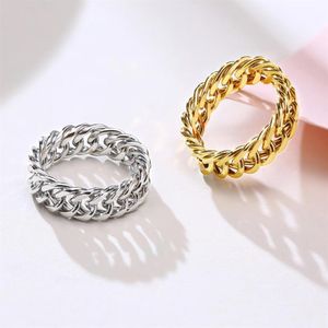 RC-476 Zilver Goud Mens Spinner Ring Figit voor Angst Rvs 6mm Chunky Chain Cubaanse Link Chain 7-10 # Pinky Thumb277V