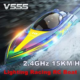 RC-boot met koffer V555 2,4GHz verlichting Racing RC-boot 15KMH met helder LED-licht voor volwassenen en kinderen met oplaadbare batterij 240129