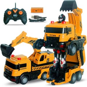Rc voiture télécommande camion de pompier déformation ville véhicule Robot modèle ingénierie pelle éducatif garçon enfants jouets 231229