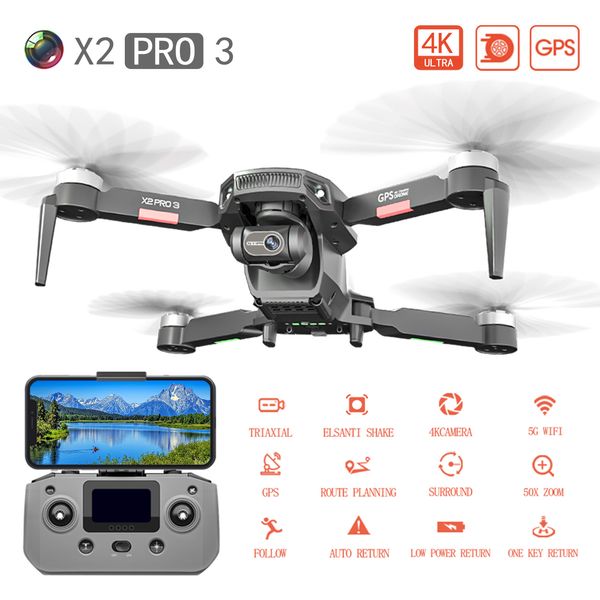 Drone RC avec caméra professionnelle 4K 3 axes cardan moteur sans balai 5G Wifi FPV GPS quadrirotor Drone jouets 1200m Distance de contrôle