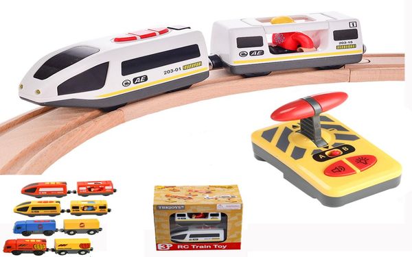 Ensemble de Train électrique RC avec chariot, son et lumière, camion Express, piste en bois, jouet électrique pour enfants, jouets pour enfants LJ2009306777822