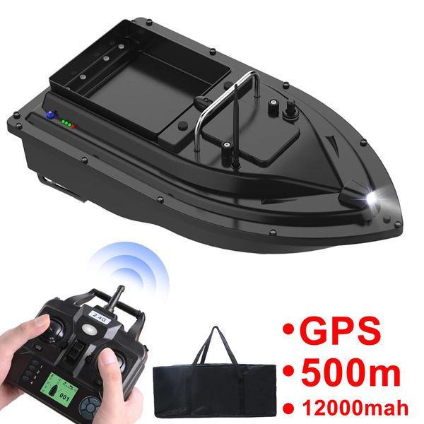 Bateau à appâts de pêche RC avec sac GPS, retour automatique, bac de charge de 2KG, Distance de 500M, veilleuse 12000mah, 6 heures, jouet de bateau RC 240223