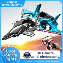 Avion RC avec caméra HD, planeur en mousse, photographie aérienne, télécommande, avion de chasse léger à LED, vol stationnaire/rouleau à 360 °, jouets 240117