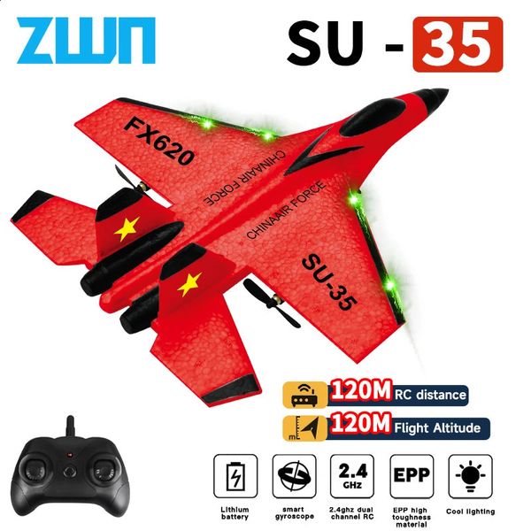 Avion RC SU35 24G avec lumières LED, télécommande, modèle volant, planeur, jouets en mousse EPP, avion pour enfants, cadeaux 240118