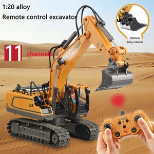 RC Robot 1 20 Large Alloy Remote Control Excavator 11 Channel Crawler Children Boy Competition Engineering Voertuig Model Toy 230325