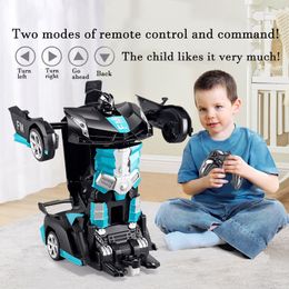 RC Robot 2in1 Electric RC Car Transformation Robots Onekey Deformation Car Control remoto al aire libre Sports Car Model Niños Niños Juguetes 230705