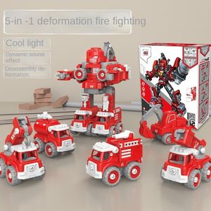 RC Robot Take Apart Toys Brandweerwagen 5-in-1 bouwconstructie voor kinderen met licht en muziek 221122