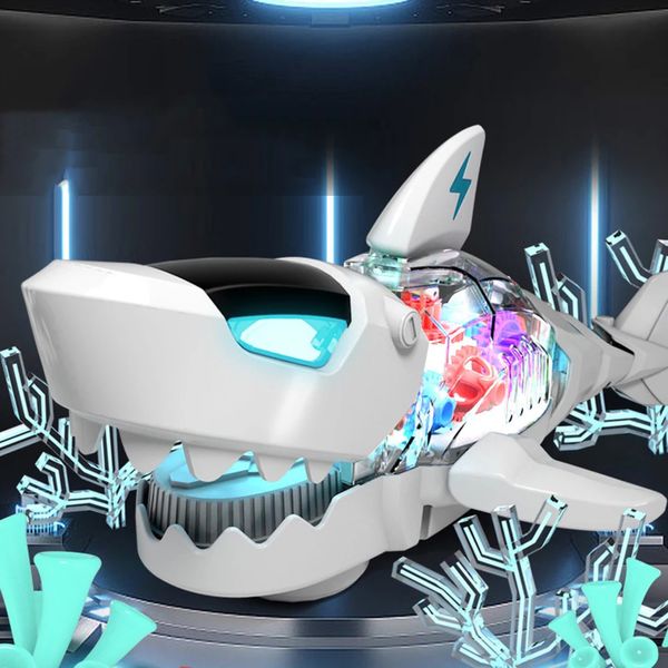 RC Simulation Shark Toy Car Animaux Robots Requins électriques Jouet Universel Transparent Gear Musique Lumineuse pour Enfants Enfants Cadeaux 231229