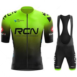 RCN Fluorescent Green Cycling Sets Mount Mountain Uniform Summer Mans Set Set Road Bicycle Jerseys MTB Wear 240410