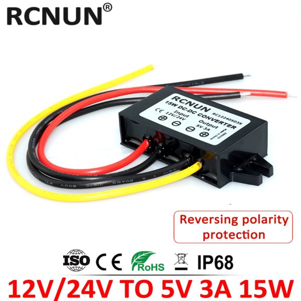 RCNUN 12V 24V à 5V 3A 5A 10A STOMB Down DC DC Converter Regulator 50W 24 12 Volt Buck à 5 volts Alimentation LED pour les voitures