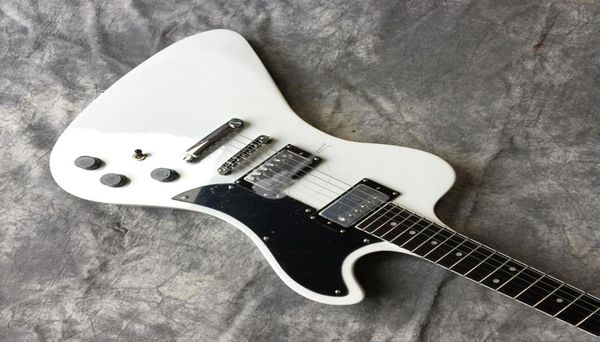 Guitarra eléctrica estilo RD White Explorer, cabezal Fhole volador, sintonizadores Schaller, bloque con incrustaciones, Hardware cromado 8558735