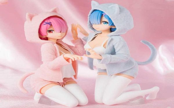 Re Zero Figuras de anime japonesas ReLife en un mundo diferente de Zero Rem ram Figura PVC Figura de acción Modelo coleccionable Juguetes Q0721221765