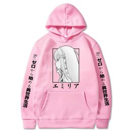 Re: Zero -Starting Life In Another World Harajuku Streetwear Casual Emilia Hoodie Tops Anime Sweatshirts Kleding Unisex Y0803