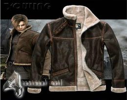 RE4 Resident Evil 4 IV Leon Kennedy PU FAUX Cuir Fur Veste Tous Taille Costumes en cuir Longsleeve Coat DHL 2451004