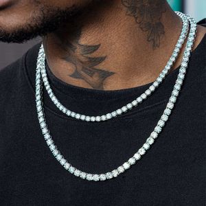 Lees om hiphop sieraden ketting te verzenden Sterling Sier 3mm 4 mm Moissanite Tennis Chain voor mannen