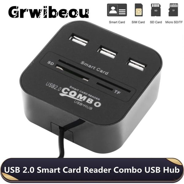 Lecteur grwibeou tous dans 1 lecteur de carte à puce USB SIM pour carte bancaire IC / ID EMV SD TF 3USB Hub MMC USBCCID ISO 7816 CACDNIEATM IC SIMSDTF