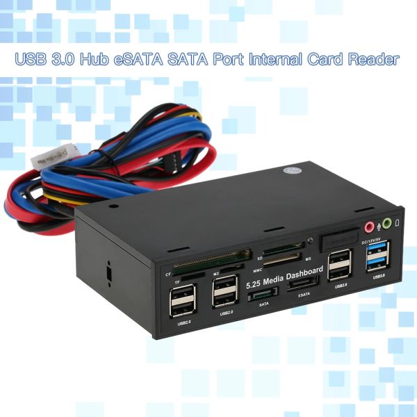 Lecteur multifonction USB 3.0 Hub Esata Sata Port Carte interne Reader PC Dash Dash Media Front Panel Pannel