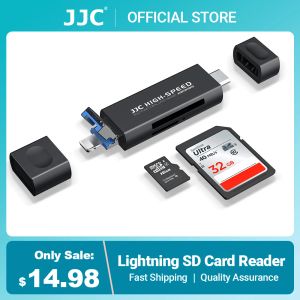 Lezers JJC USB 3.0 SD/ MicroSD Memory Card Reader Adapter met USB 2.0 TYPEA/ Lightning/ USB 3.0 Typec -poort voor iPhone MacBook -laptop