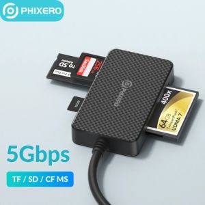 Lectores Phixero Card Reader 4In1 USB3.0/USBC SD Micro SD TF CF MS Compact Flash Adaptador de tarjeta de flash Compact para la computadora portátil PC Multi OTG Smart Card Read