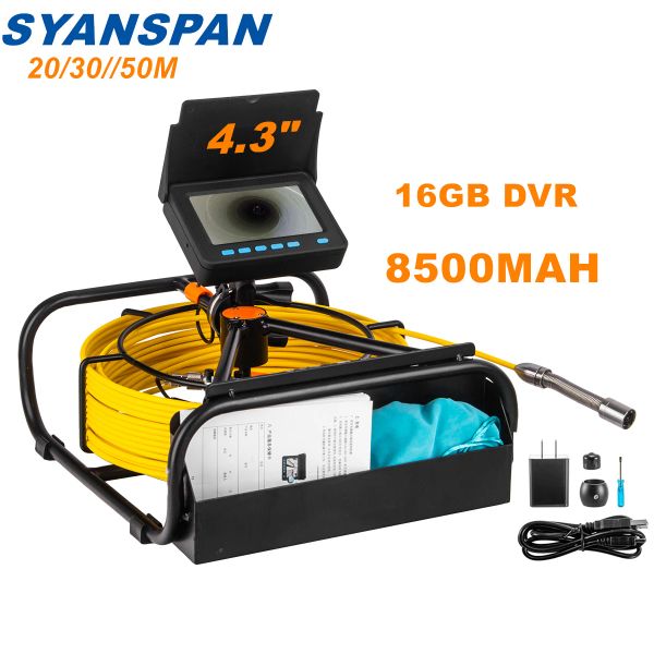 Caméra d'inspection des tuyaux avec carte DVR 16 Go FT, Syanspan Ever Drain Industrial Endoscope IP68 8500mha Batterie 10/20/50m