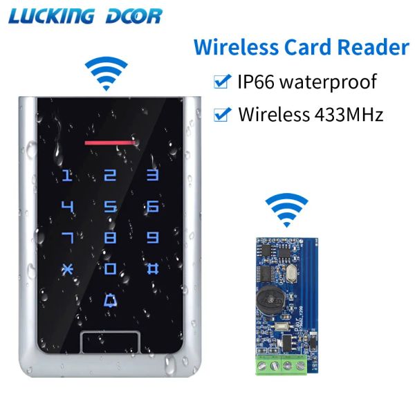 Lecteurs RFID Card de carte d'esclaves sans fil Clavier avec module de réception IP66 IPLOPIR 433MHz Batterie intégrée et sonnette Wiegand 26/34