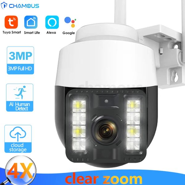 Lecteurs Tuya WiFi IP Camera 3MP CCTV Sécurité CAM PTZ COULEUR IR NIGHT VISION MINI SURVEILLANCE ALEXA Google Home Smart Video Cam