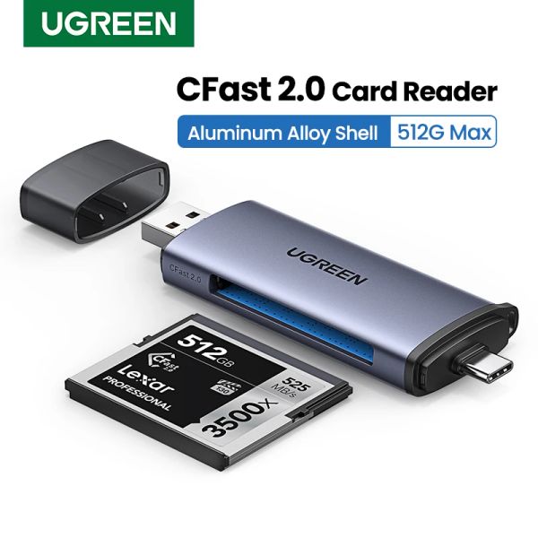 Lectores Lector de tarjetas Ugreen CFAST2.0 USB3.0/TIPEC para CF Memory Card para portátil PC iPad Smartphone Smartphone Camera HD Vuésces de metal