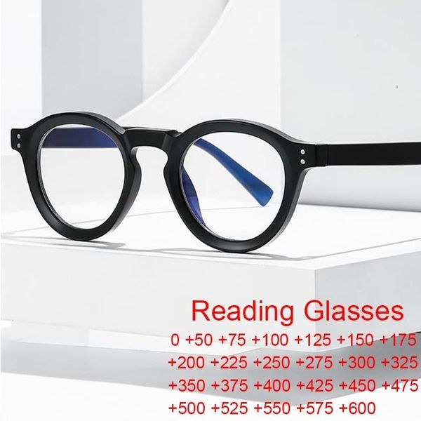 Lunettes de lecture Anti lumière bleue Lunettes de lecture Hommes Femmes Antifatigue Ordinateur Presbytie Lunettes Rétro Cadre Rond TR90 Lunettes Rivet Noir 230516