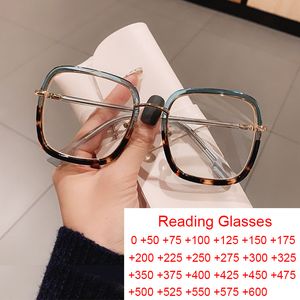 Lunettes de lecture élégant clair vert léopard bleu filtre lunettes cadre femmes surdimensionné carré lunettes de lecture événements presbytes Plus 1 2 6 230516