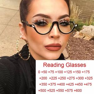 Lunettes de lecture marque de luxe demi-monture oeil de chat lunettes de lecture femmes Anti lumière bleue lunettes de Prescription hypermétropie Wearglass 1.5 2.5 6 230421