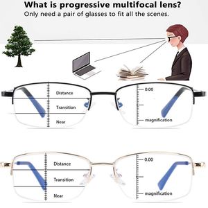 Reading Glasses Progressive Multifocus Computer Blue Light Blocking Alloy Spring Hinge Multifocal Readers Eyeglasses 230508